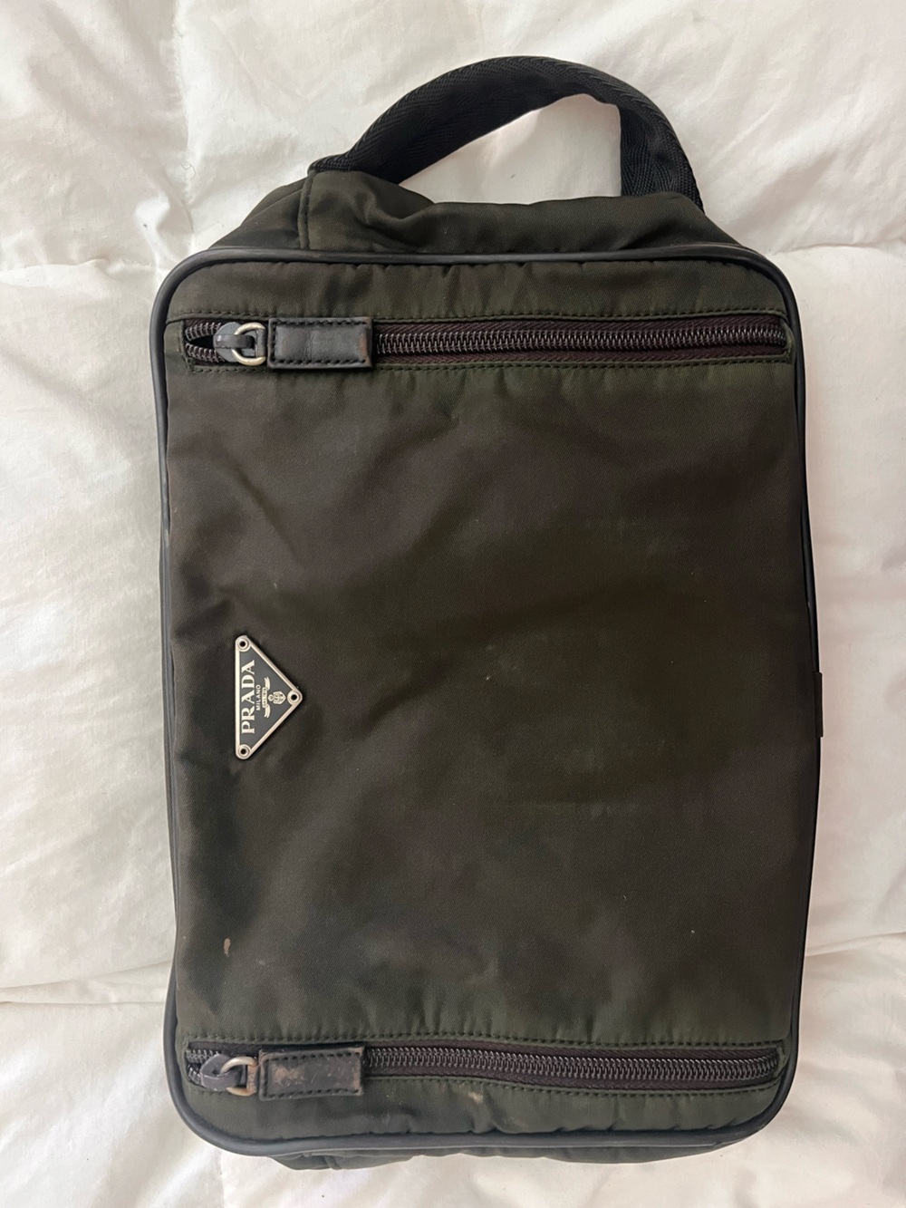 Vintage Prada Tessuto Nylon Double Zip Travel Case / Toiletry Bag